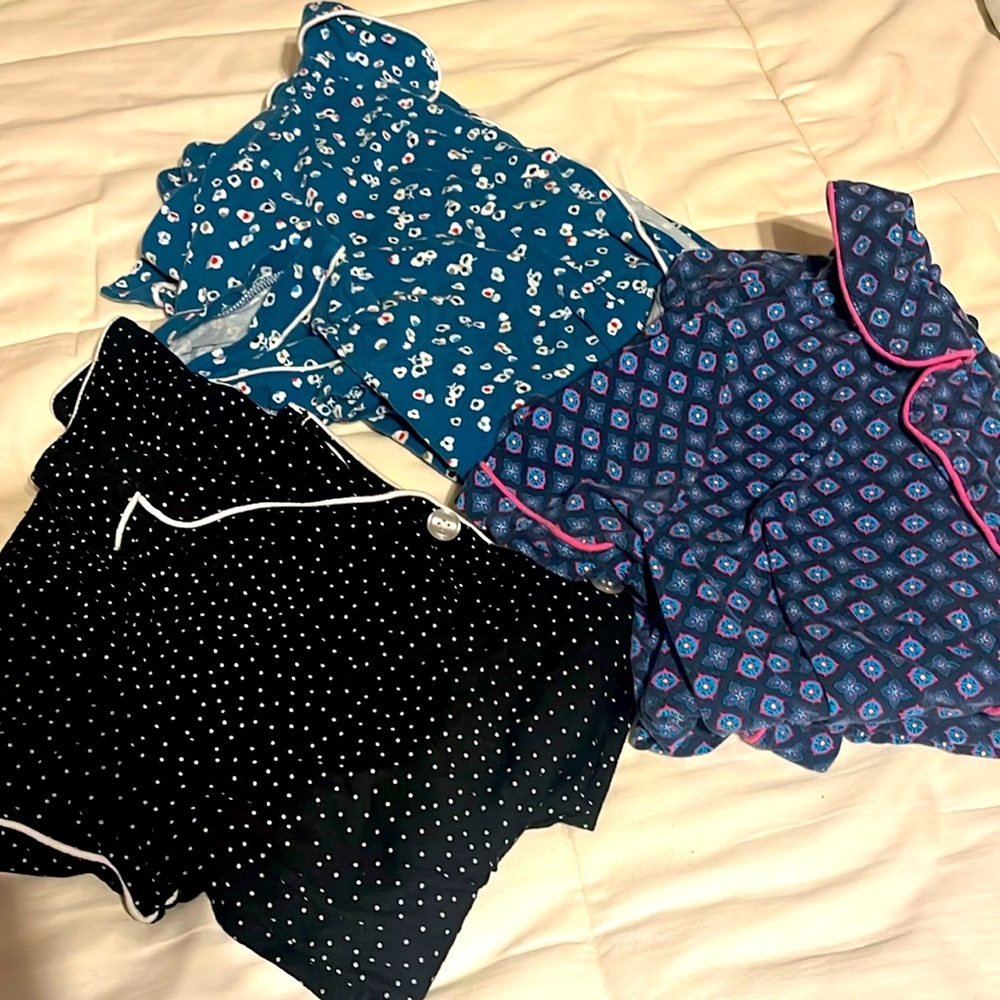 3 sets button up/capri pajamas MED.